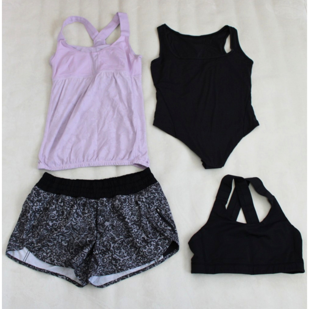 Lululemon Lot 4 Pieces Tops Shorts Shirt Sports Bodysuit Size 8